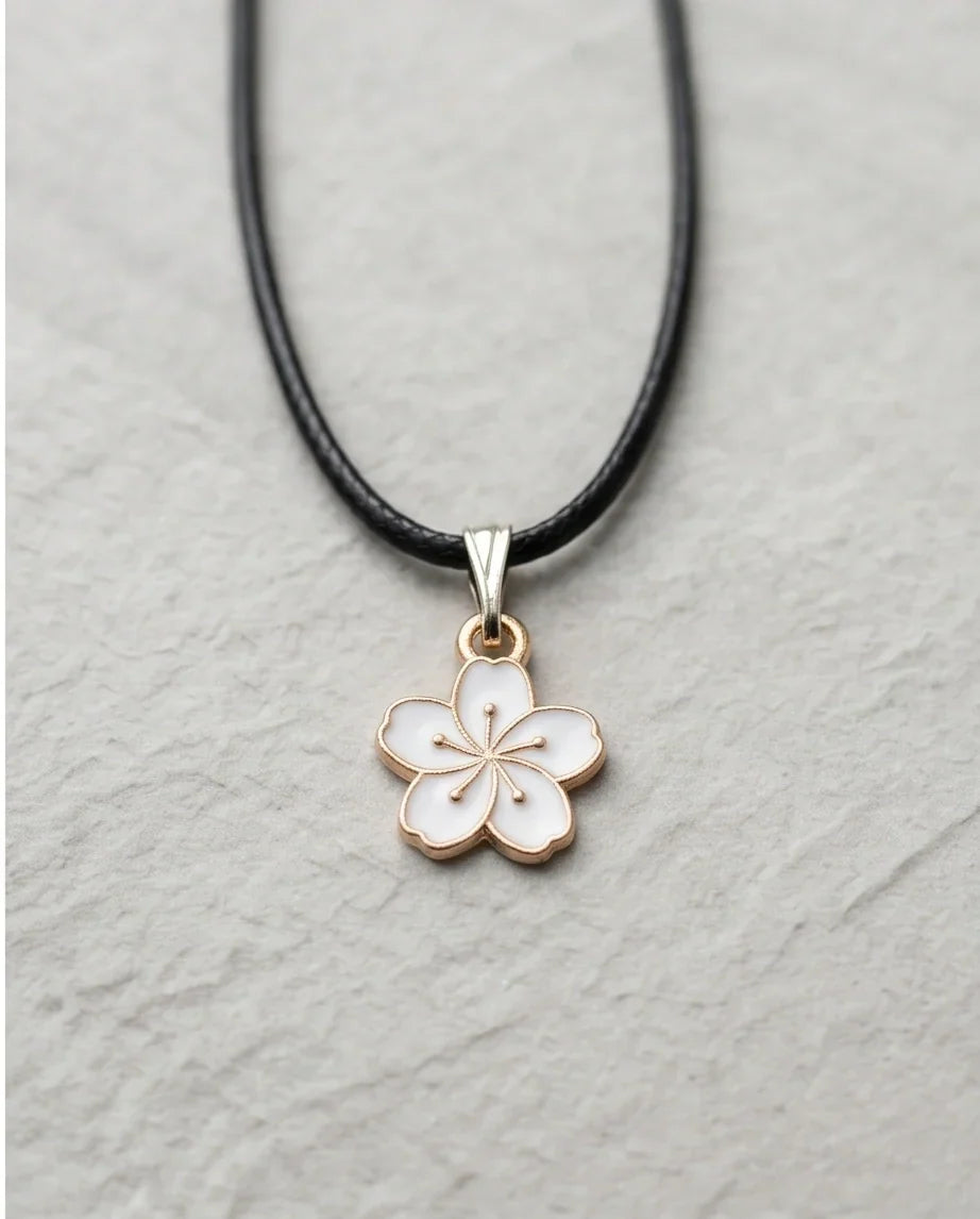 Gold and White Cherry Blossom Necklace