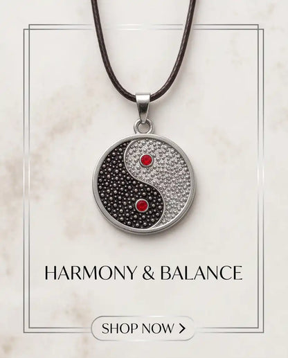 Red Gemstone Stippled Yin Yang Medallion Silver Box Chain Necklace