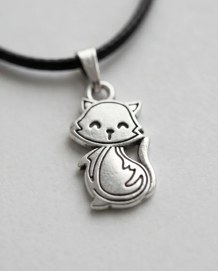 Silver Cute Cat Pendant Necklace