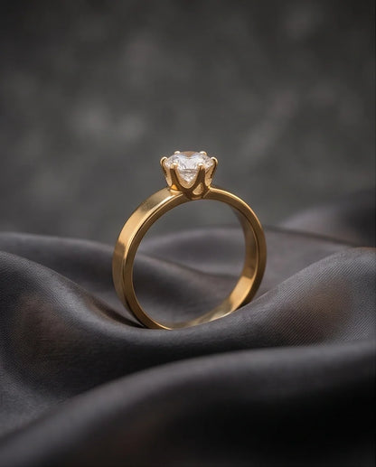 Gold Round Gemstone Classic Solitaire Ring