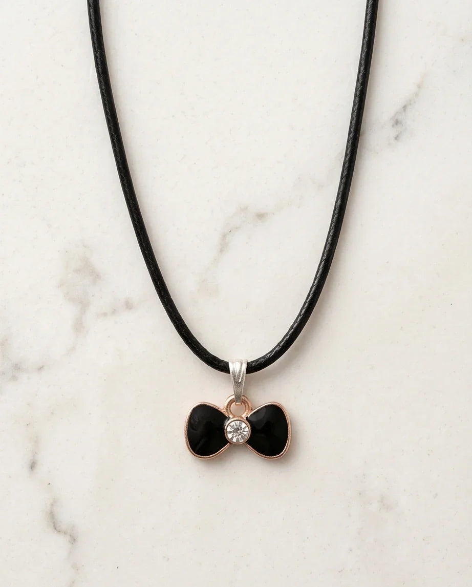 Gold Crystal and Black Bow Necklace