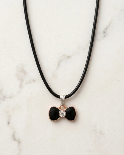 Gold Crystal and Black Bow Necklace