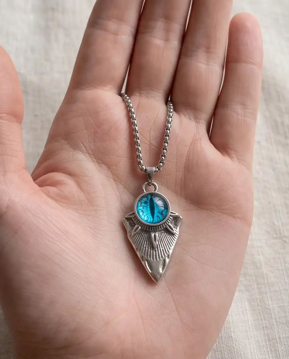 Blue Dragon Eye Shield Pendant Box Chain
