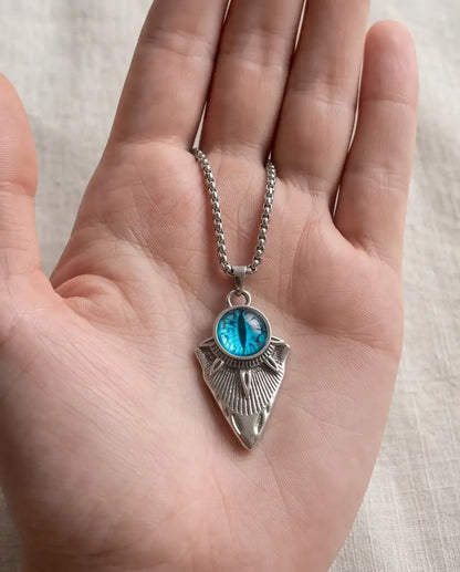 Blue Dragon Eye Shield Pendant Box Chain