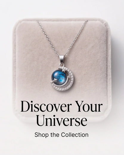 Silver Crystal Crescent Moon Cosmic Galaxy Orb Pendant Necklace