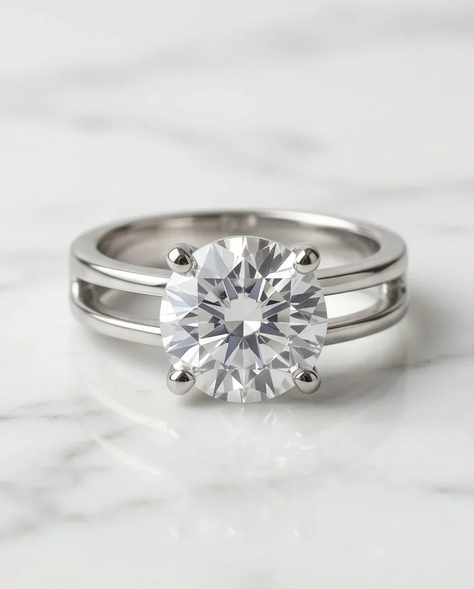 Sterling Silver Round-Cut Split Shank Moissanite Solitaire Ring