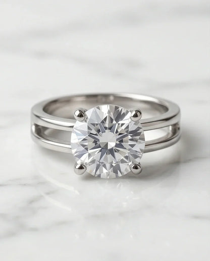 Sterling Silver Round-Cut Split Shank Moissanite Solitaire Ring