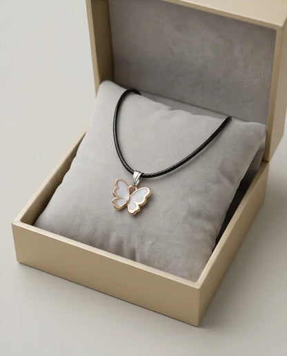 Gold and White Butterfly Pendant Necklace
