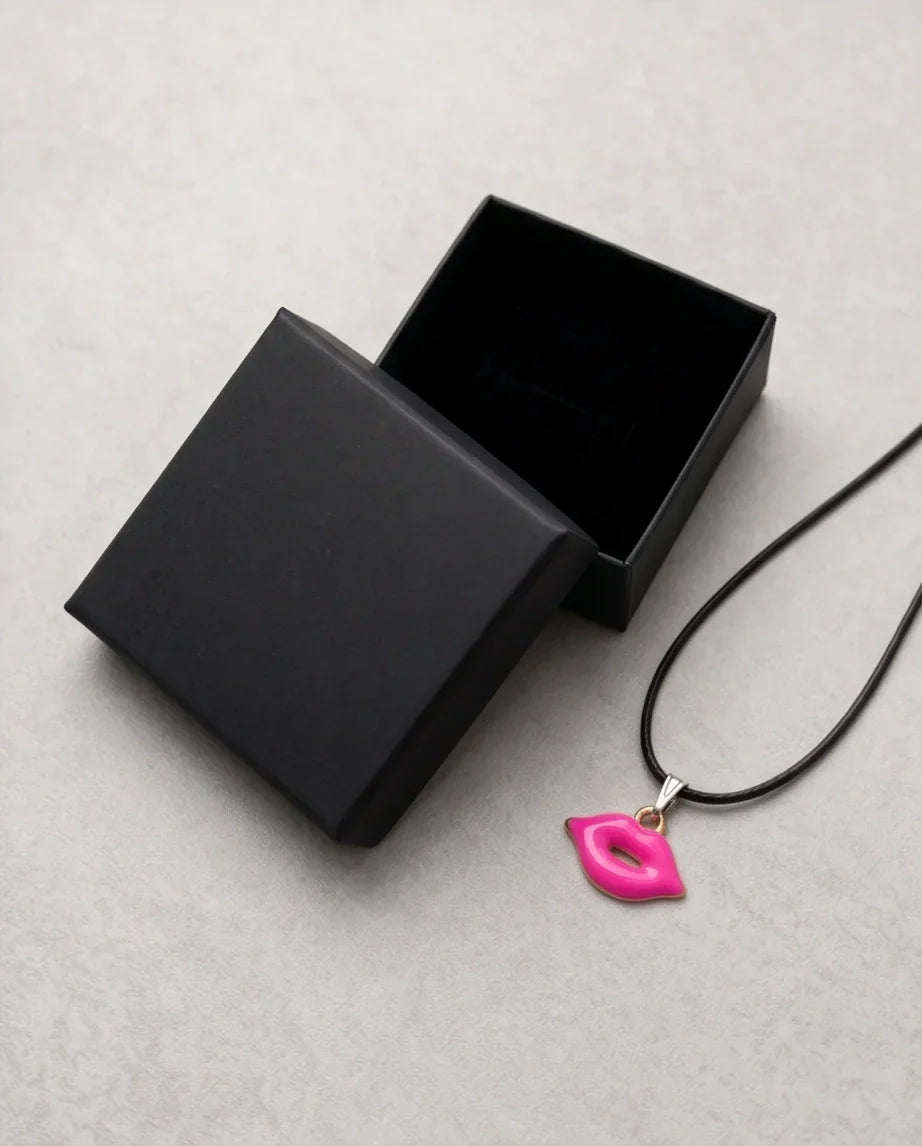 Gold and Pink Lips Pendant Necklace