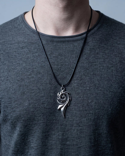 Silver Tribal Swirl Flame Cord Necklace