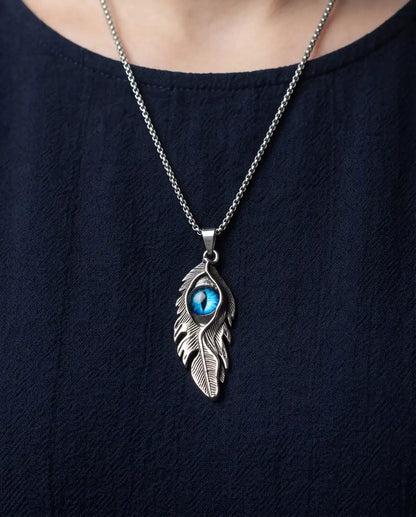 Blue Dragon Eye Feather Pendant Box Chain
