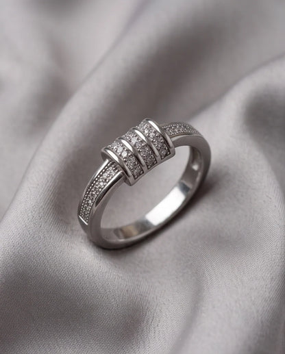 Triple-Barrel Pavé Station Band Ring