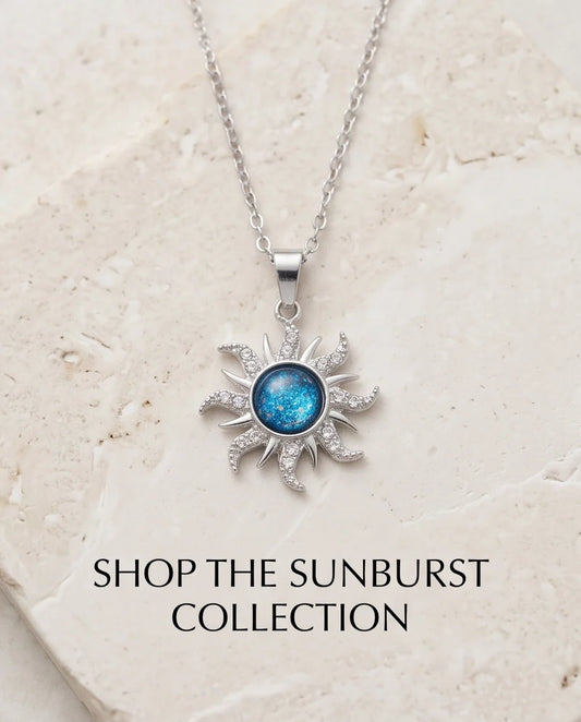 Silver Crystal Celestial Sunburst Galaxy Pendant Necklace