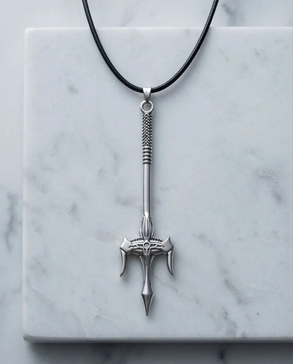 Silver Trident Spear Pendant Necklace