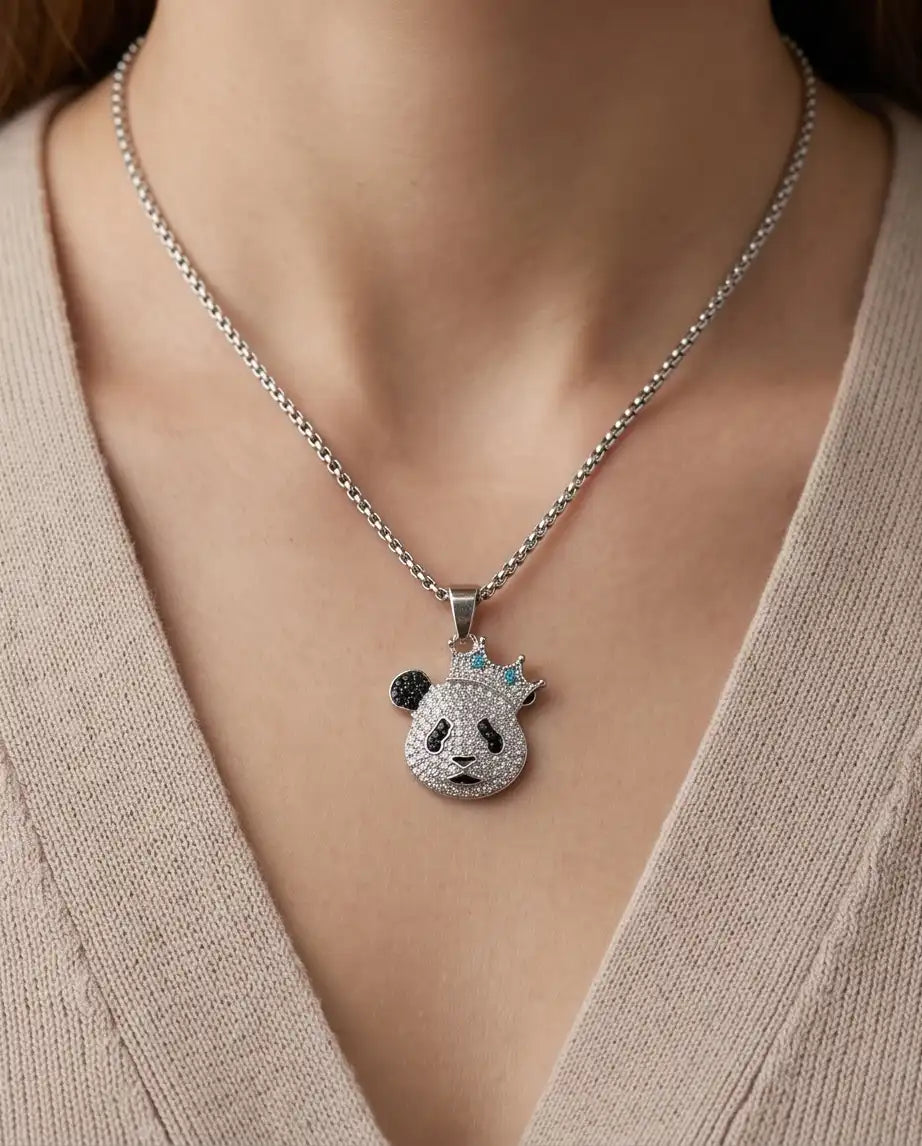 Iced Crown Panda Pendant Box Chain
