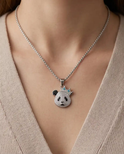 Iced Crown Panda Pendant Box Chain