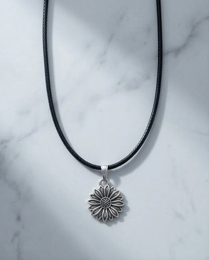 Silver Sunflower Pendant Necklace