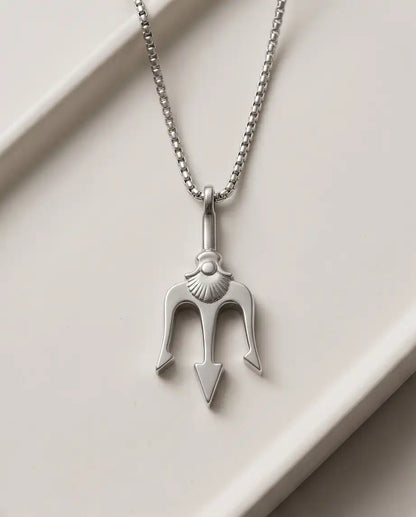Trident Spear Pendant Silver Box Chain Necklace