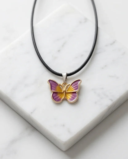 Purple & Gold Butterfly Pendant Necklace