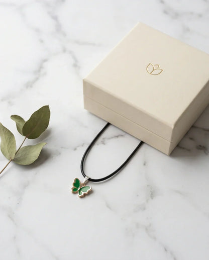 Gold and Green Butterfly Pendant Necklace