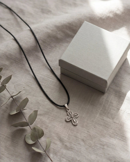 Silver Textured Petal Cross Necklace
