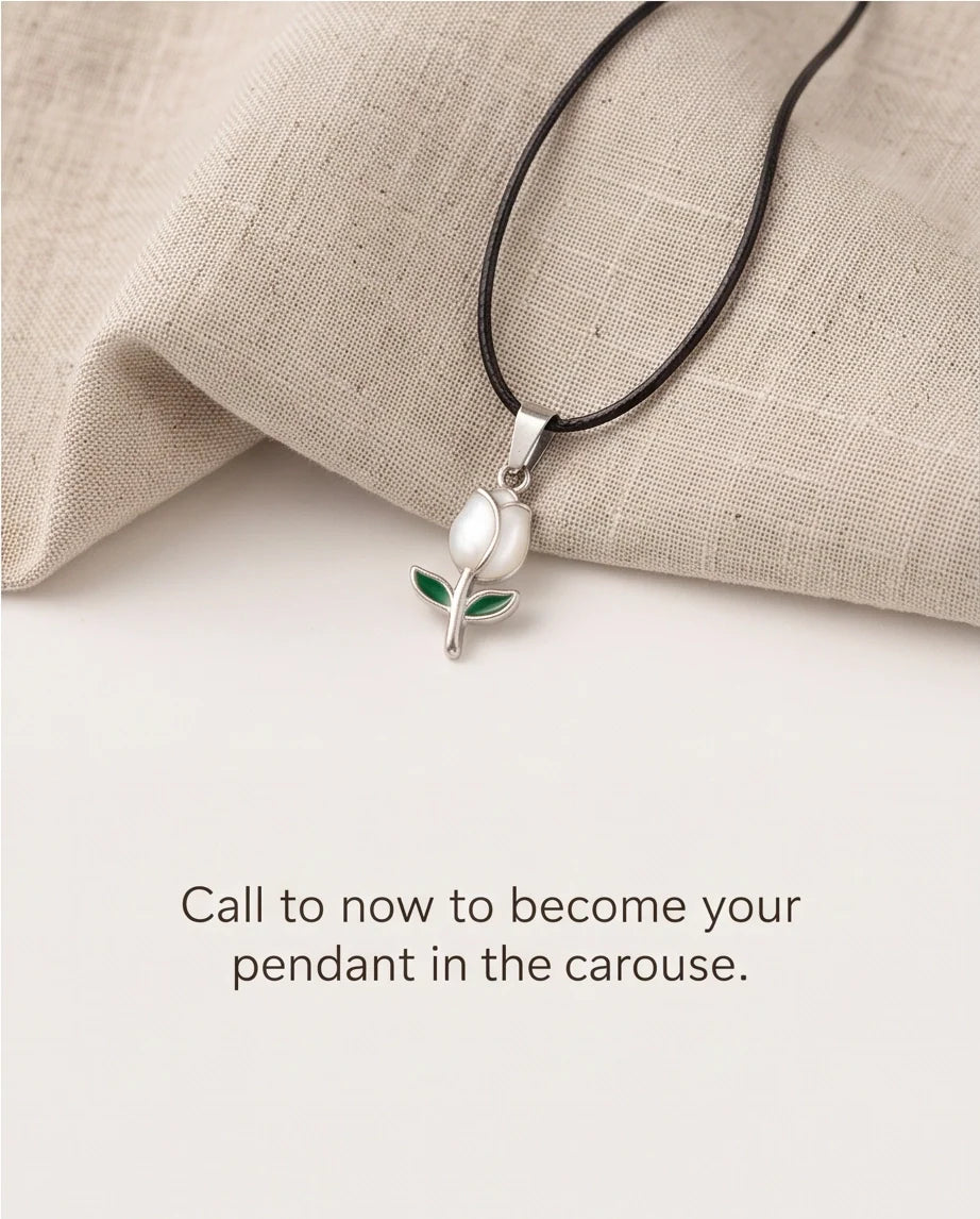 Silver White Enamel Tulip Pendant Necklace