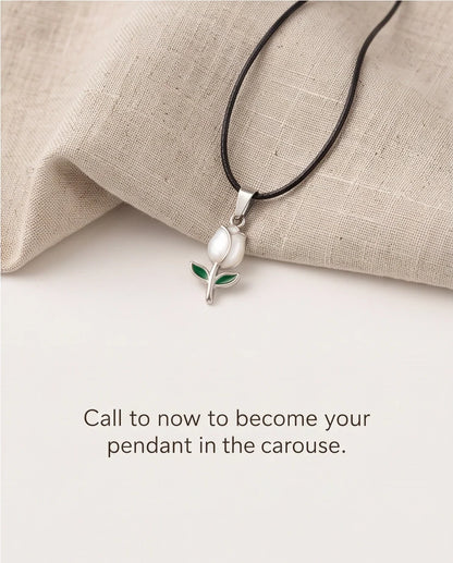 Silver White Enamel Tulip Pendant Necklace