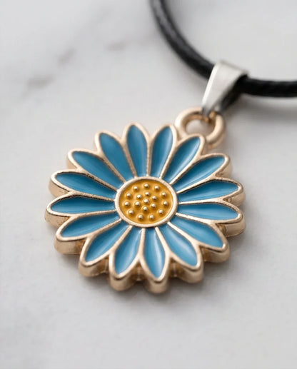 Gold and Turquoise Blue Daisy Necklace