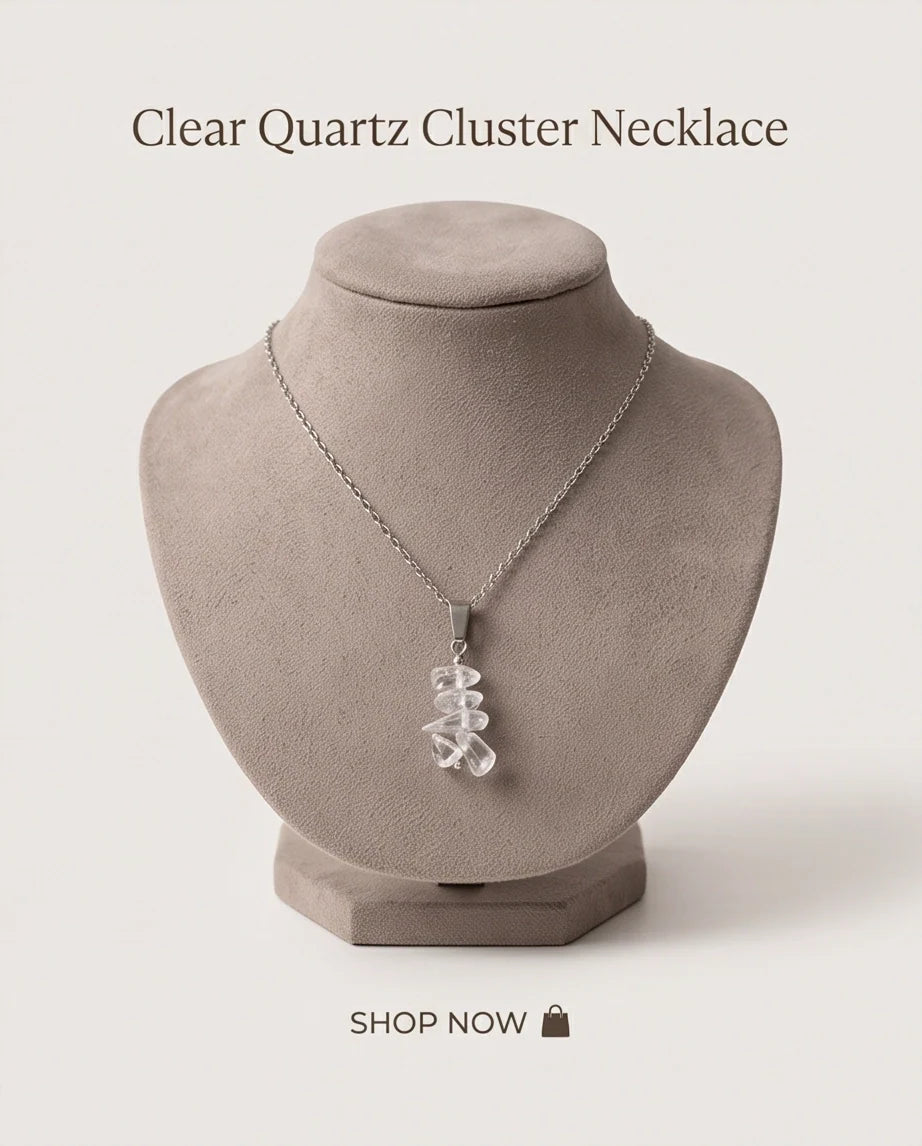 Silver Stacked Raw Clear Quartz Chip Stone Pendant Necklace