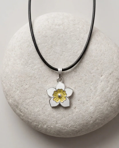 Charming White and Yellow Floral Enamel Pendant Necklace