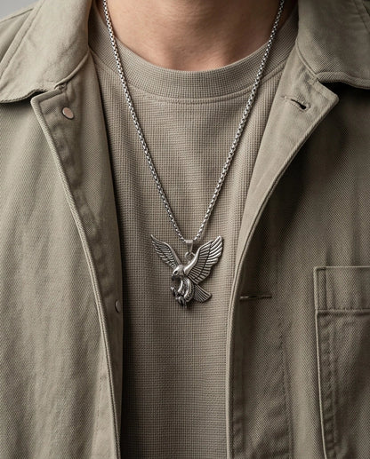 Silver Soaring Eagle Pendant Necklace