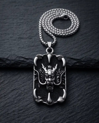 Gothic Dragon Claw Tag Silver Box Chain Necklace