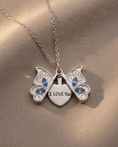 Silver Butterfly Secret Heart Pendant Necklace