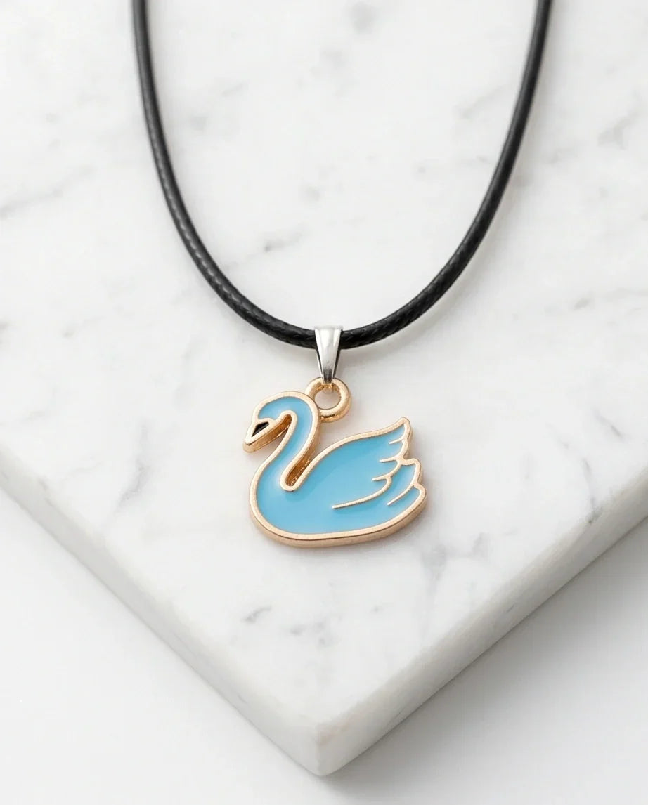 Gold and Turquoise Blue Swan Necklace