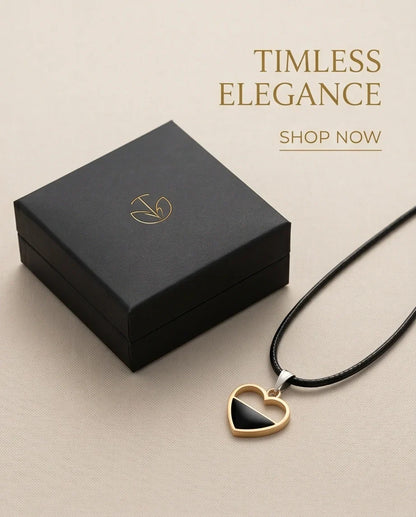 Gold Half-Black Enamel Heart Necklace