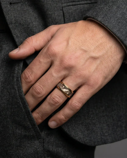 Gold Camouflage Textured Band Ring