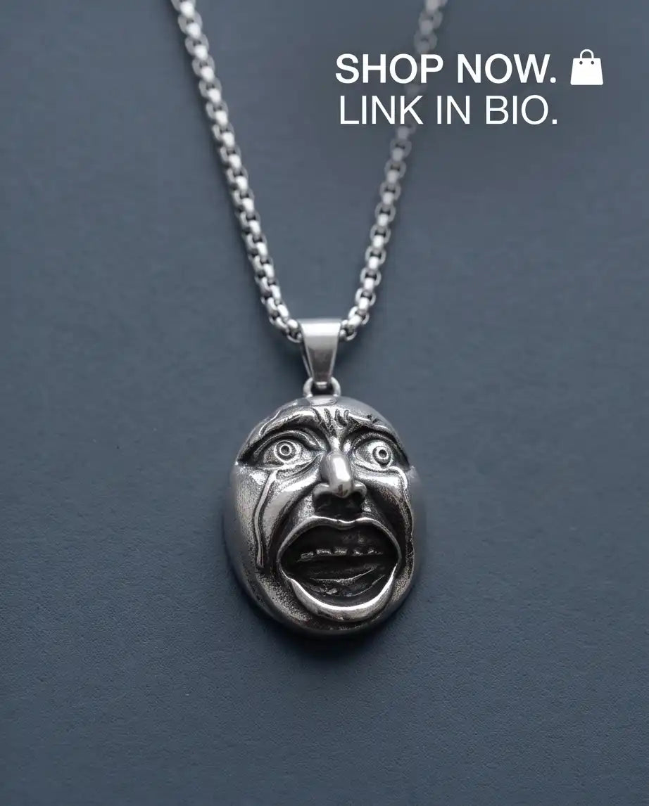 Gothic Crying Drama Mask Pendant Box Chain