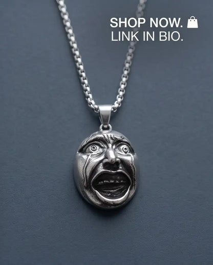 Gothic Crying Drama Mask Pendant Box Chain