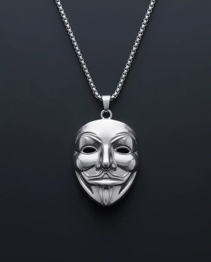 Guy Fawkes Masquerade Mask Pendant Silver Box Chain Necklace