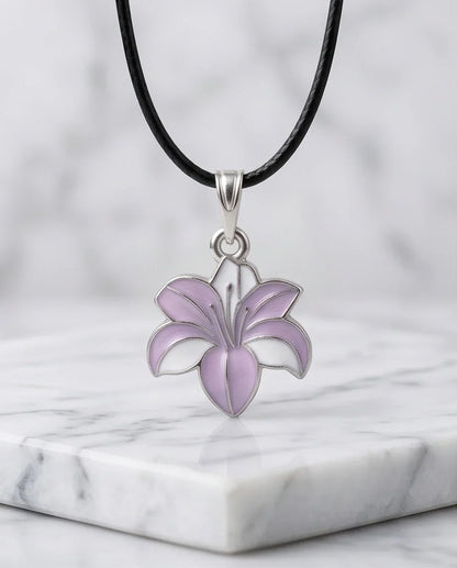 Elegant Pastel Pink and White Lily Enamel Pendant Necklace