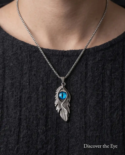 Blue Dragon Eye Feather Pendant Box Chain