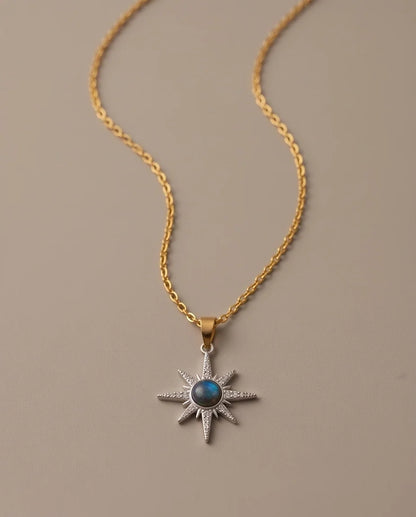 Silver Crystal Paved North Star Cosmic Orb Pendant Necklace