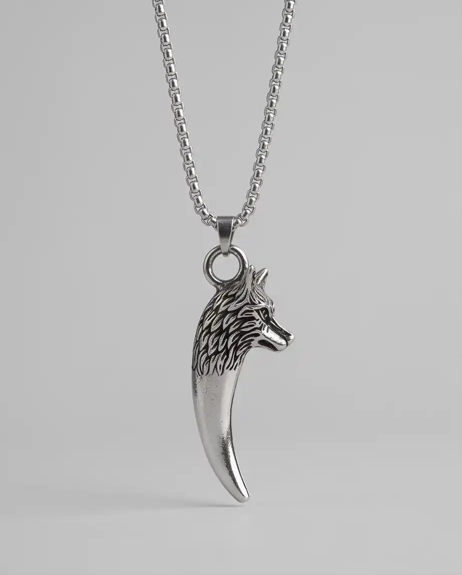 Silver Wolf Tooth Pendant Box Chain