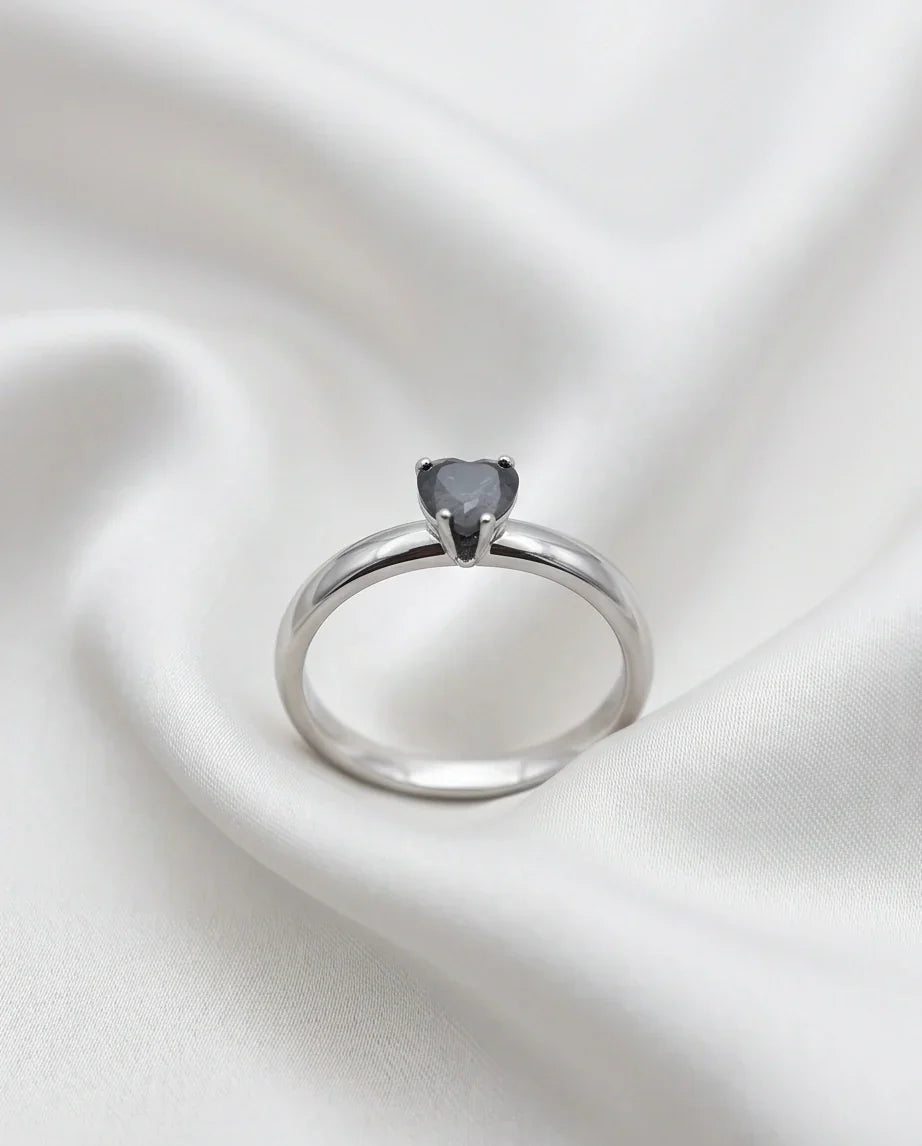 Sterling Silver Heart-Cut Black Onyx Solitaire Ring