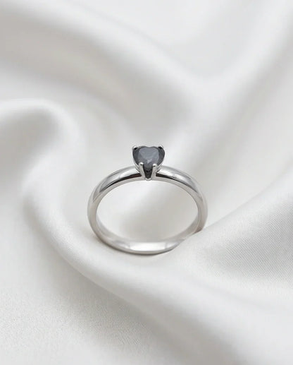 Sterling Silver Heart-Cut Black Onyx Solitaire Ring