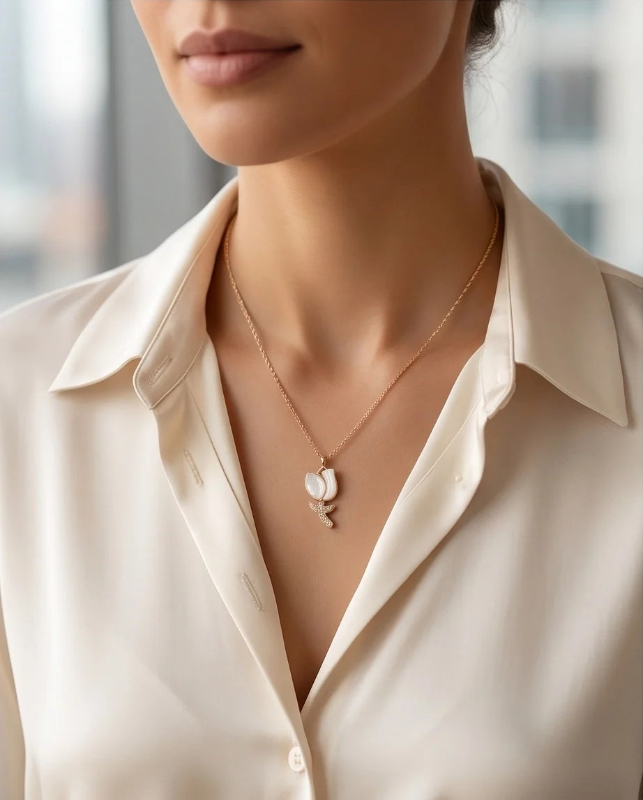 Gold Mother of Pearl Tulip Necklace