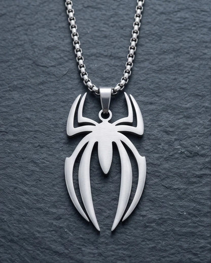 Silver Tribal Spider Emblem Pendant Necklace