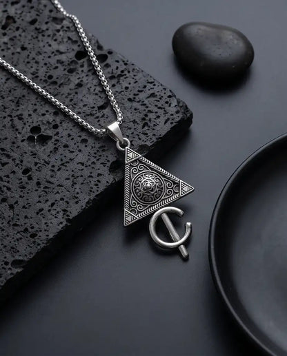 Geometric Occult Triangle and Cross Pendant Box Chain