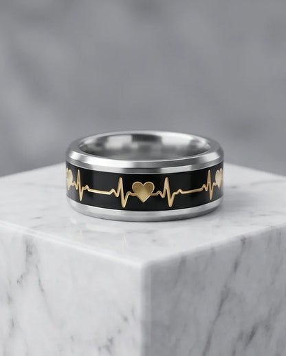Romantic Gold Heartbeat Band Ring