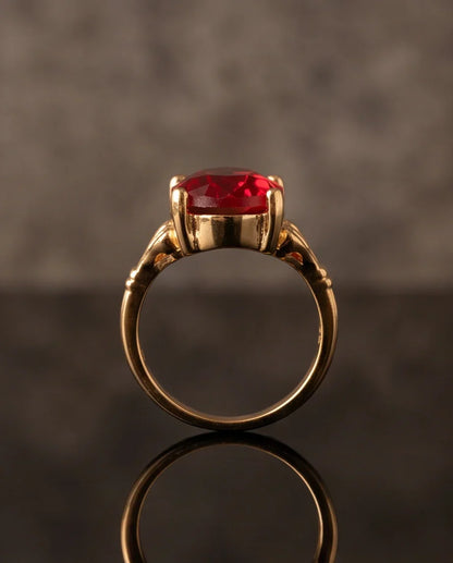 Gold Plated Crimson Ruby Oval Filigree Ring